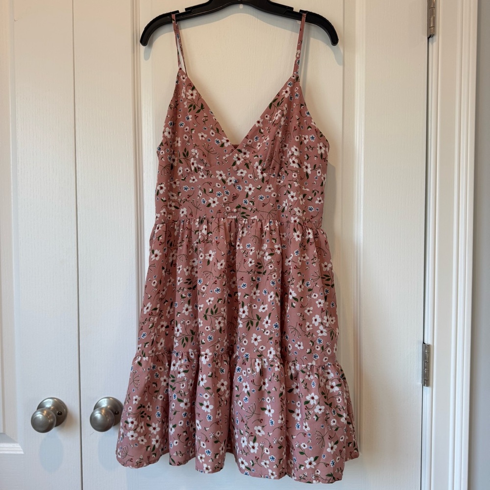 1XL Curve Pink Floral Spaghetti Strap Dress